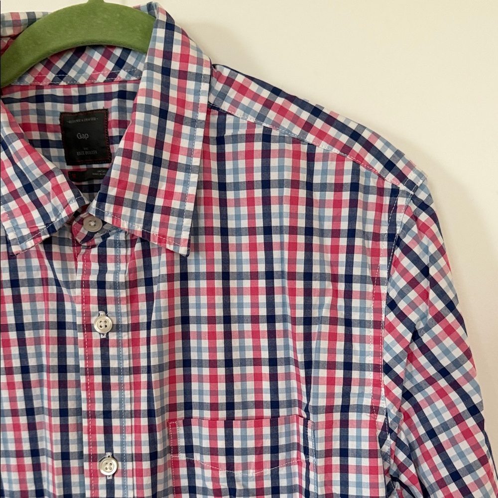 GAP Men's Casual Plaid Shirt - Pink, Blue, and White - Picture 2 of 6